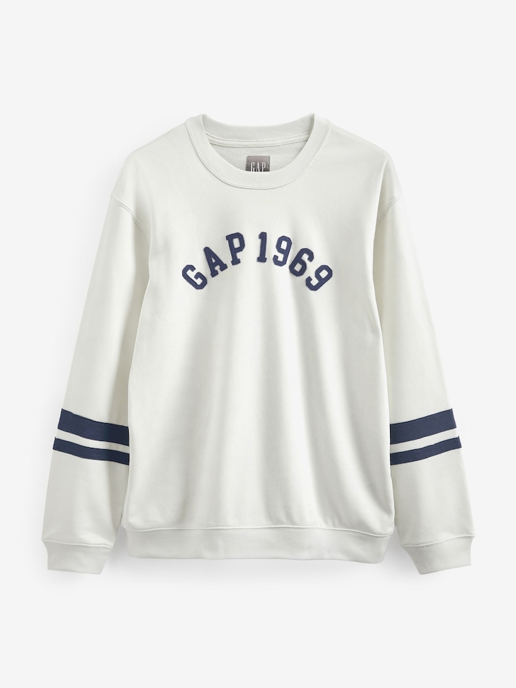 Gap White 1969 Arch Logo Long Sleeve Sweat Top - Image 1 of 3 Gap White 1969 Arch Logo Long Sleeve Sweat Top - Image 1 of 3