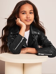 Lipsy Black Faux Leather Biker Jacket - Image 4 of 4