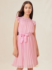 Lipsy Pink Lace Yolk Pleated Occasion Dress - Image 1 of 4