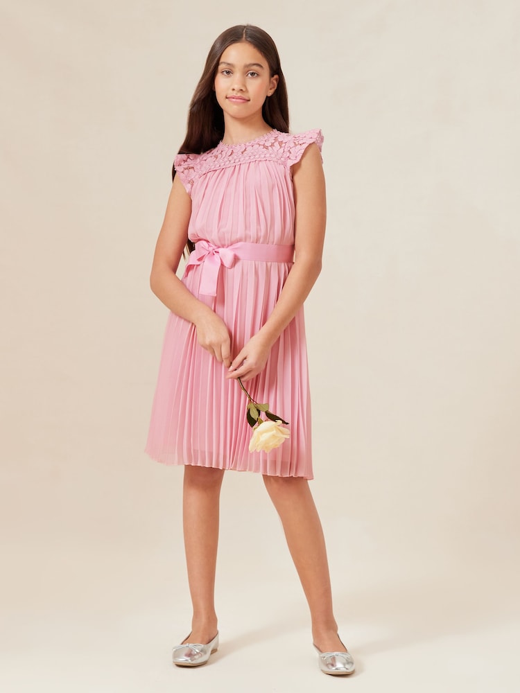 Lipsy Pink Lace Yolk Pleated Occasion Dress - Image 2 of 4