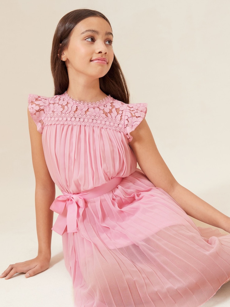 Lipsy Pink Lace Yolk Pleated Occasion Dress - Image 4 of 4