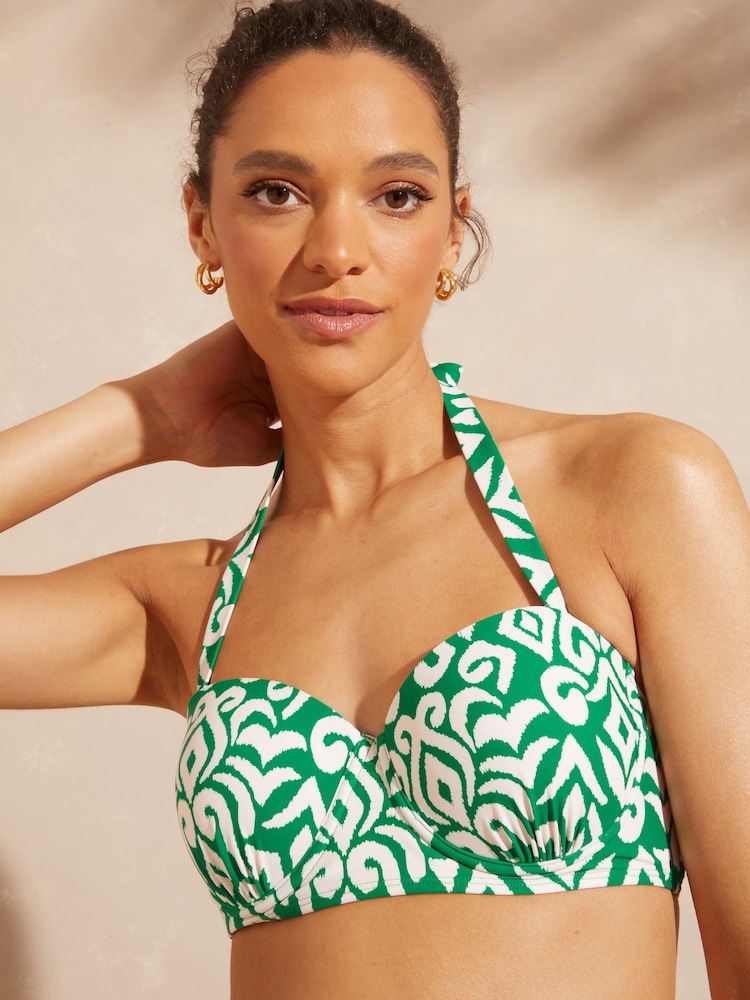 Zelena Ikat - Dolg bikini top z zavezovanjem za vratom Love & Roses - Slika 1 iz 4