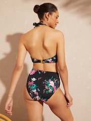 V&A | Love & Roses Black Floral Longline Halter Long Line Bikini Top - Image 2 of 4