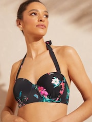 V&A | Love & Roses Black Floral Longline Halter Long Line Bikini Top - Image 3 of 4