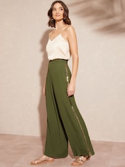 Love & Roses Khaki Green Wide Leg Side Trim Wide Leg Trousers - Image 2 of 4