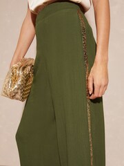 Love & Roses Khaki Green Wide Leg Side Trim Wide Leg Trousers - Image 3 of 4