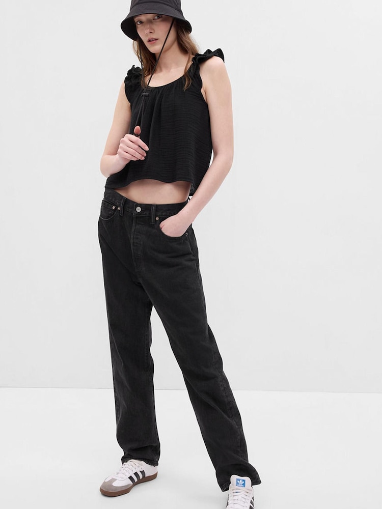 Gap Black Crinkle Gauze Ruffle Vest - Image 1 of 1