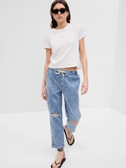 Gap Blue Distressed Knee Mid Rise Pull On Easy Jeans - Image 1 of 6