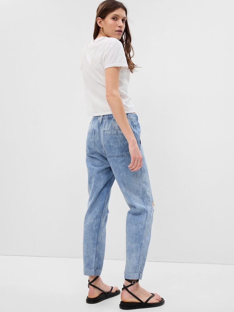 Gap Blue Distressed Knee Mid Rise Pull On Easy Jeans - Image 2 of 6