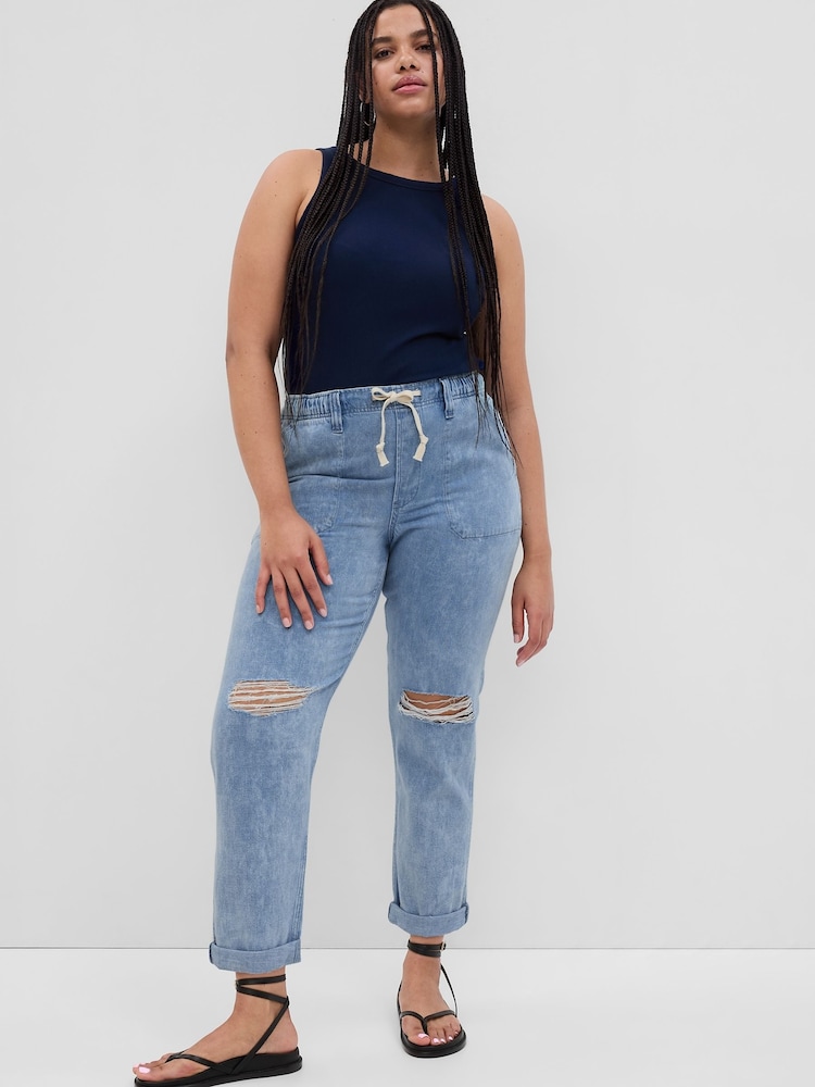 Gap Blue Distressed Knee Mid Rise Pull On Easy Jeans - Image 3 of 6