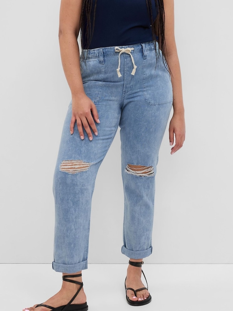 Gap Blue Distressed Knee Mid Rise Pull On Easy Jeans - Image 5 of 6