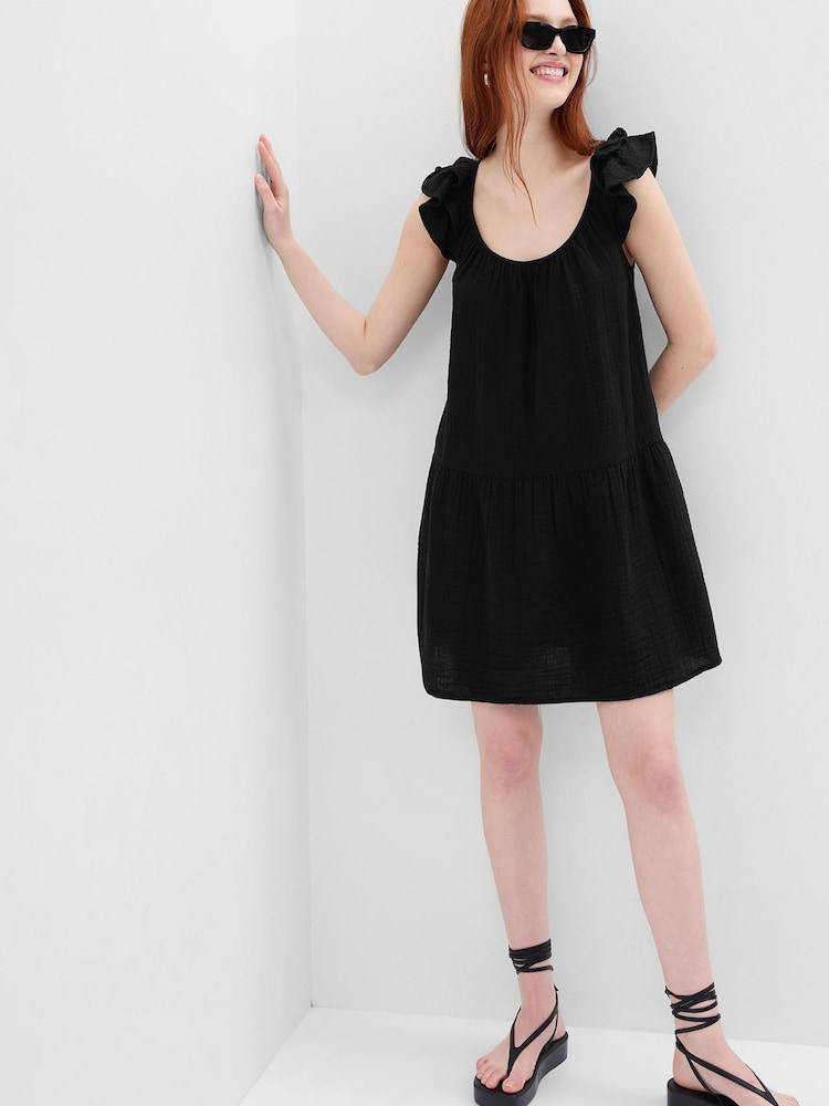 Gap Black Crinkle Gauze Mini Dress - Image 1 of 2 Gap Black Crinkle Gauze Mini Dress - Image 1 of 2