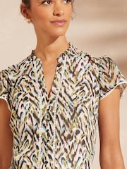 Love & Roses Ivory Animal Dobby Spot Ruffle V Neck Flutter Sleeve Blouse - Image 2 of 4