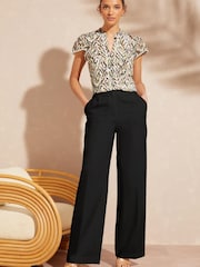 Love & Roses Ivory Animal Dobby Spot Ruffle V Neck Flutter Sleeve Blouse - Image 4 of 4