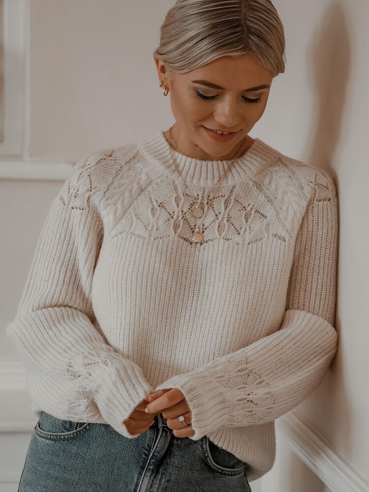 Love & Roses Ivory White Textured Woven Supersoft Knitted Mix Long Sleeve Jumper - Image 1 of 4