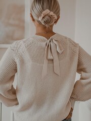 Love & Roses Ivory White Textured Woven Supersoft Knitted Mix Long Sleeve Jumper - Image 2 of 4