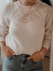 Love & Roses Ivory White Textured Woven Supersoft Knitted Mix Long Sleeve Jumper - Image 3 of 4