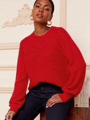 Love & Roses Red Textured Woven Supersoft Knitted Mix Long Sleeve Jumper - Image 1 of 4