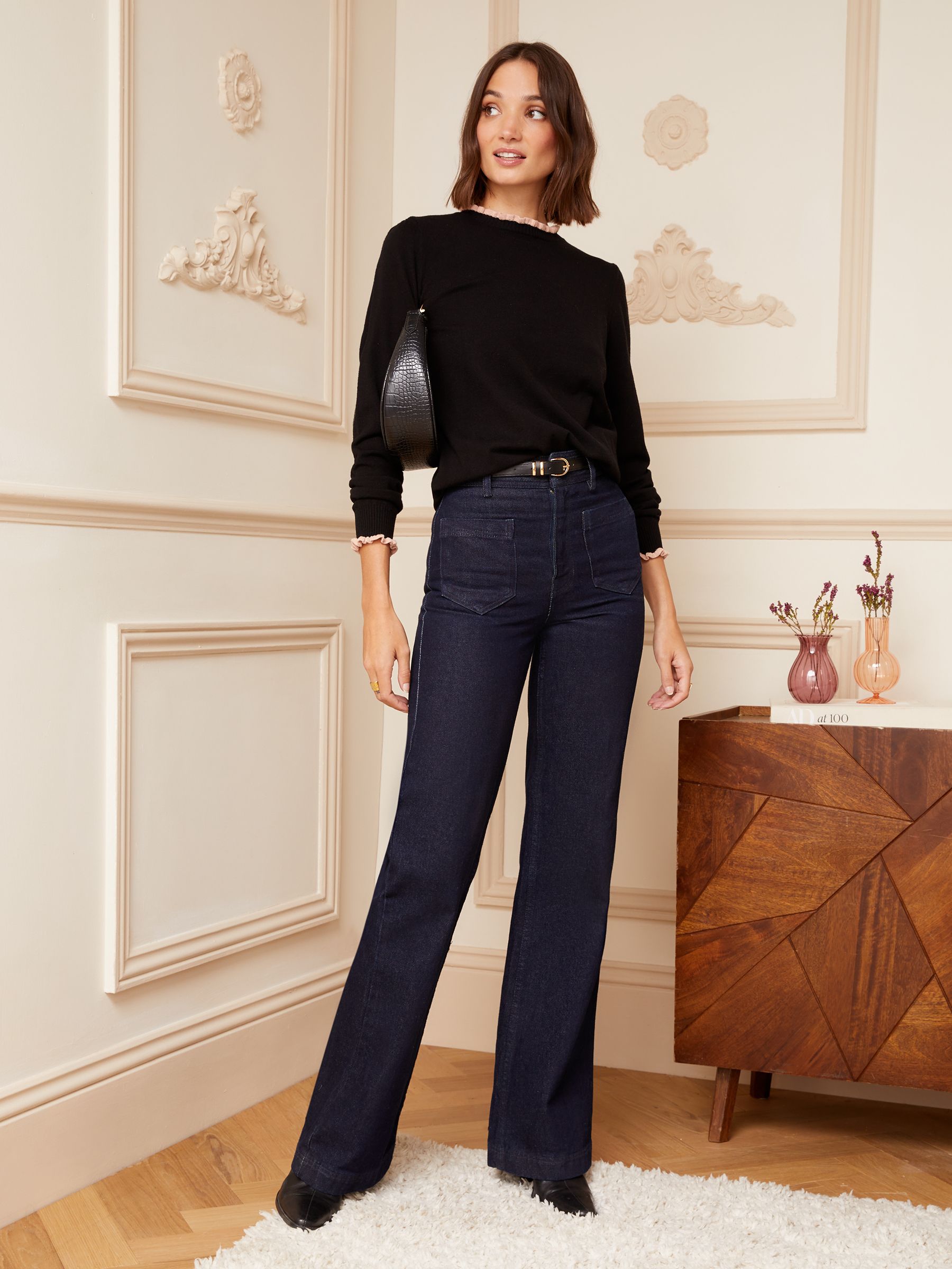 Buy Love & Roses Black Ruffle Lettuce Neck Fine Gauge Jumper from Next  Luxembourg