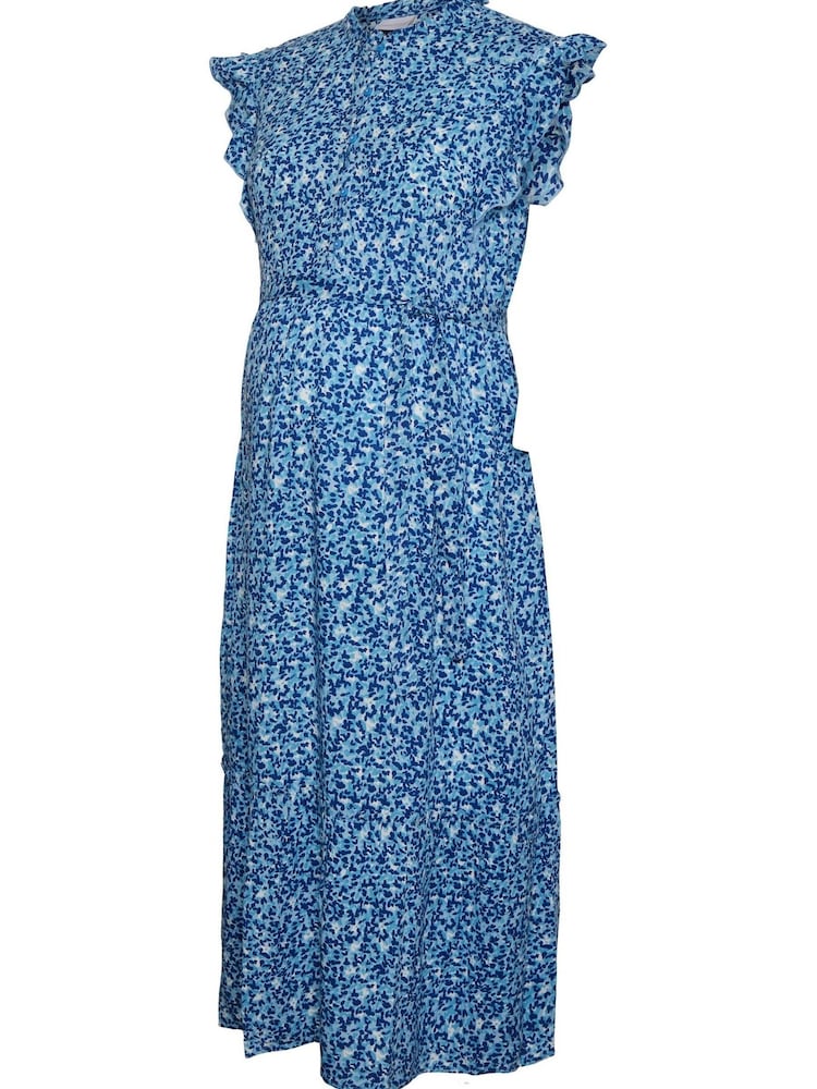 Mamalicious Blue Maternity Frill Detail Nursing  Midi Dress - Image 1 of 1