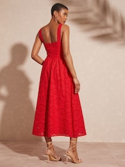 Love & Roses Red Petite Broderie Fit And Flare Cami Midi Dress - Image 2 of 4