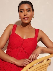 Love & Roses Red Petite Broderie Fit And Flare Cami Midi Dress - Image 3 of 4