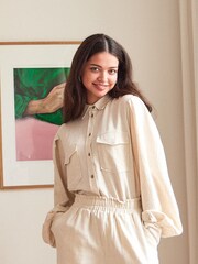 Y.A.S White Cargo Shirt Contains Linen - Image 1 of 5
