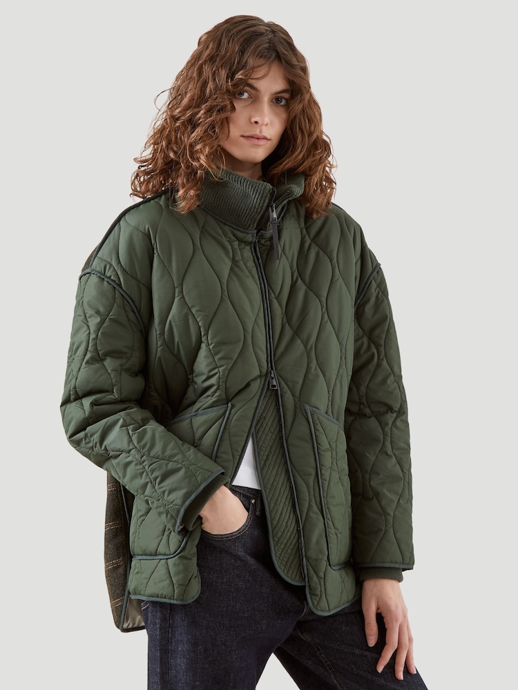 Kaldtvaer Khaki Green Arendal Onion Quilted Check Back Padded Jacket - Image 1 of 6