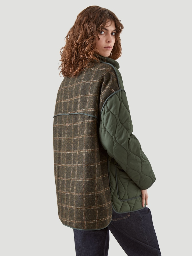 Kaldtvaer Khaki Green Arendal Onion Quilted Check Back Padded Jacket - Image 2 of 6