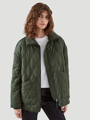 Kaldtvaer Khaki Green Arendal Onion Quilted Check Back Padded Jacket - Image 4 of 6