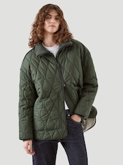 Kaldtvaer Khaki Green Arendal Onion Quilted Check Back Padded Jacket - Image 5 of 6
