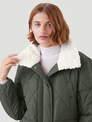 Kaldtvaer Khaki Green Mysen Longline Diamond Quilted Padded Coat - Image 5 of 5