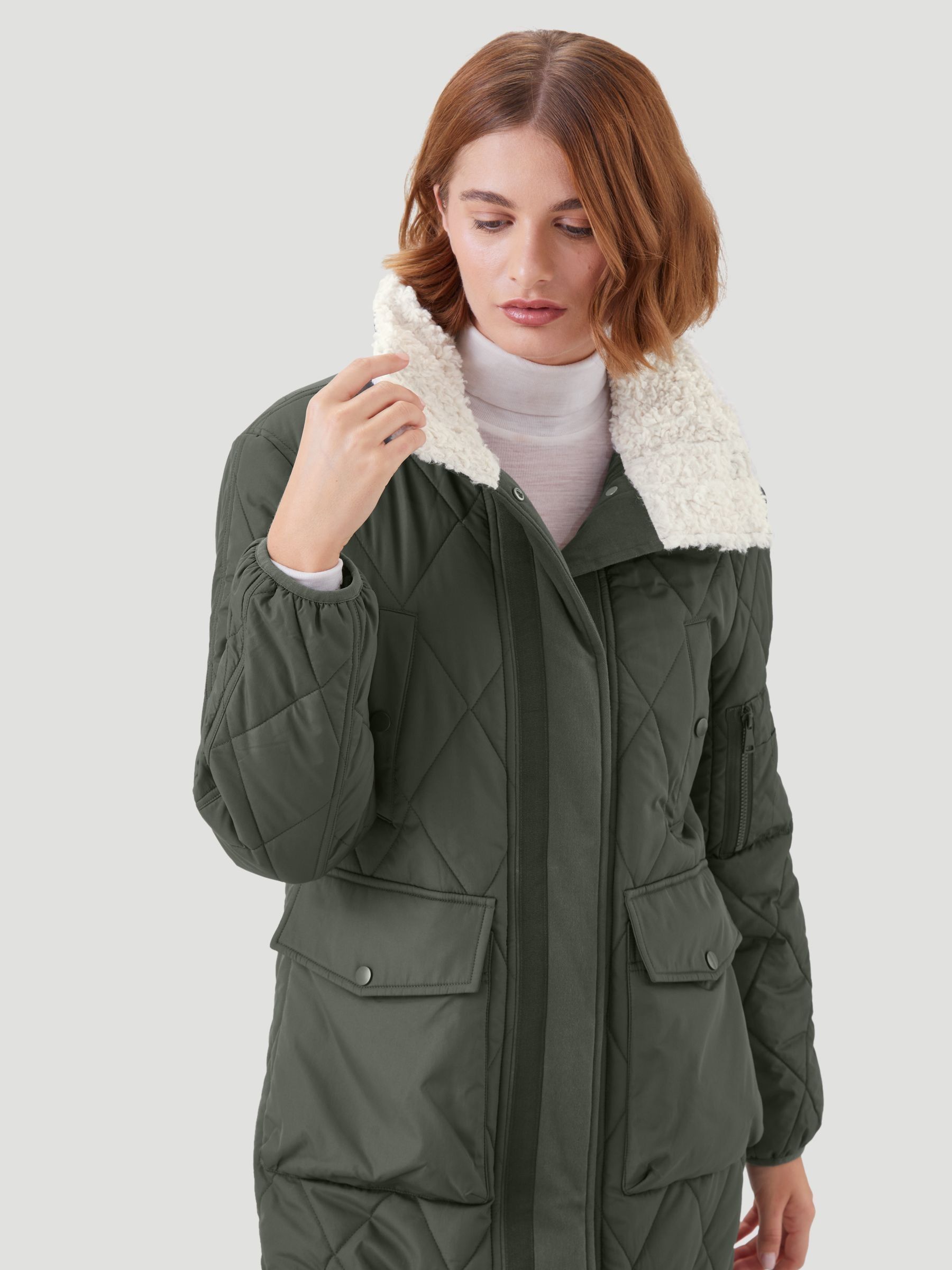 Buy Kaldtvaer Khaki Green Petite Mysen Longline Diamond Quilted Padded Coat from Next Luxembourg