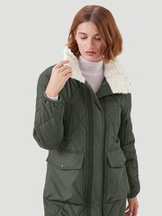 Kaldtvaer Khaki Green Petite Mysen Longline Diamond Quilted Padded Coat - Image 1 of 5