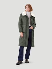 Kaldtvaer Khaki Green Petite Mysen Longline Diamond Quilted Padded Coat - Image 2 of 5