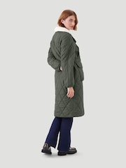 Kaldtvaer Khaki Green Petite Mysen Longline Diamond Quilted Padded Coat - Image 3 of 5