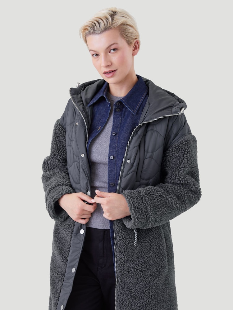 Kaldtvaer Grey Floro Long Teddy Borg Coat - Image 1 of 5