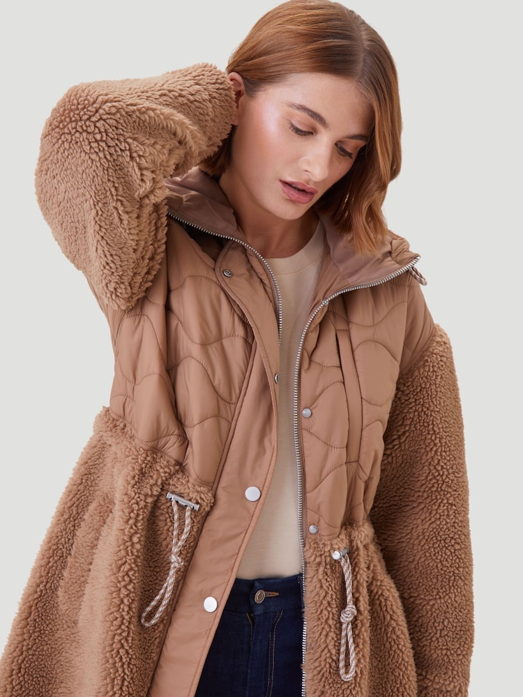 Kaldtvaer Brown Floro Long Teddy Borg Coat - Image 1 of 5