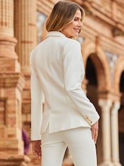 Sosandar Cream Single Breasted Woven Blazer - Image 5 of 5