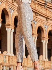 Sosandar Nude Sequin Tapered Trouser - Image 4 of 6