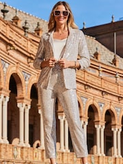 Sosandar Nude Sequin Tapered Trouser - Image 5 of 6