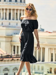 Sosandar Black Tie Dye Bardot Tassle Detail Dress - Image 2 of 4