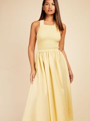 Little Mistress Yellow Butter Shirred Midaxi Dress - Image 2 of 4