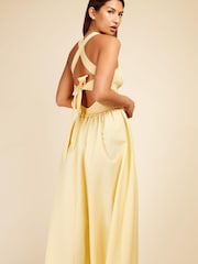 Little Mistress Yellow Butter Shirred Midaxi Dress - Image 4 of 4