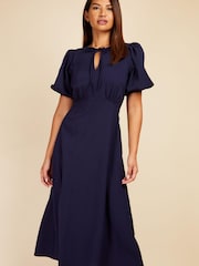 Little Mistress Navy Blue Puff Sleeve Textured Midaxi Dress - Image 2 of 4