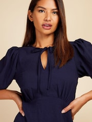 Little Mistress Navy Blue Puff Sleeve Textured Midaxi Dress - Image 3 of 4