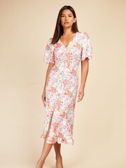 Little Mistress White & Pink Multi Floral Midaxi Dress - Image 1 of 4