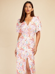 Little Mistress White & Pink Multi Floral Midaxi Dress - Image 2 of 4