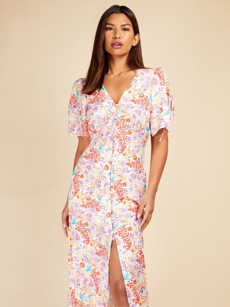 Little Mistress White & Pink Multi Floral Midaxi Dress - Image 2 of 4