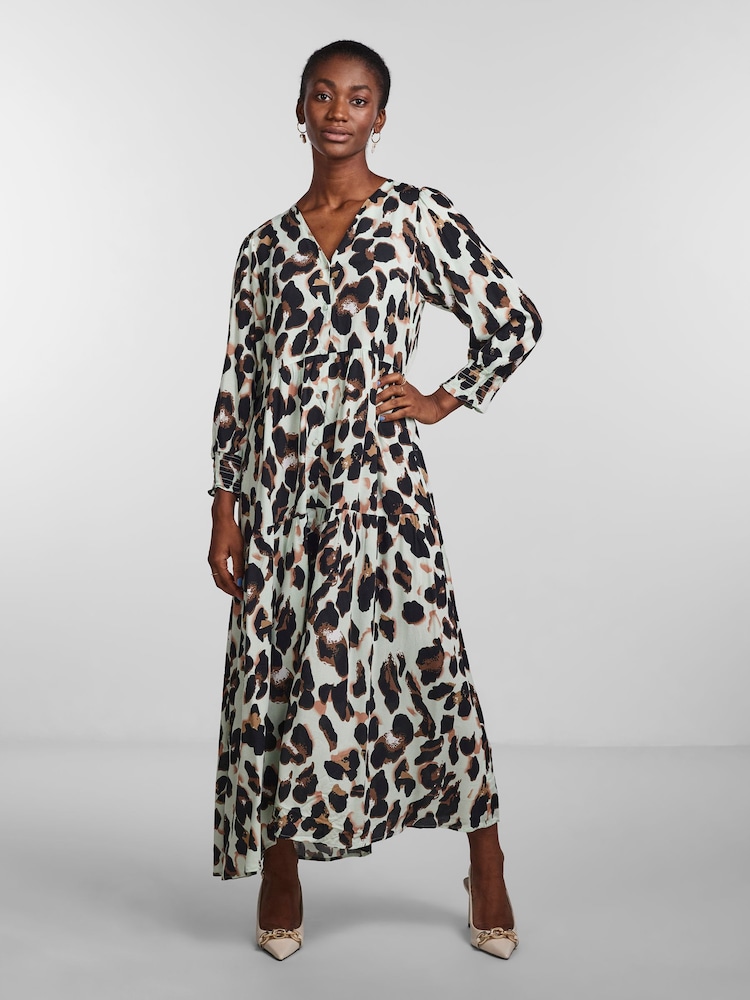Y.A.S Leopard Print Button Through Midi Printed Dress - Image 1 of 5